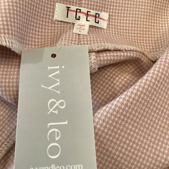 TCEC Crop Top Size Large NWT Puff Sleeve Houndstooth Square Neck Pink - Picture 2 of 6